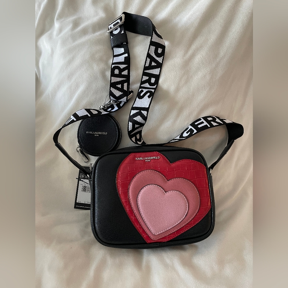 Karl Lagerfeld Black and Red Heart Crossbody Bag